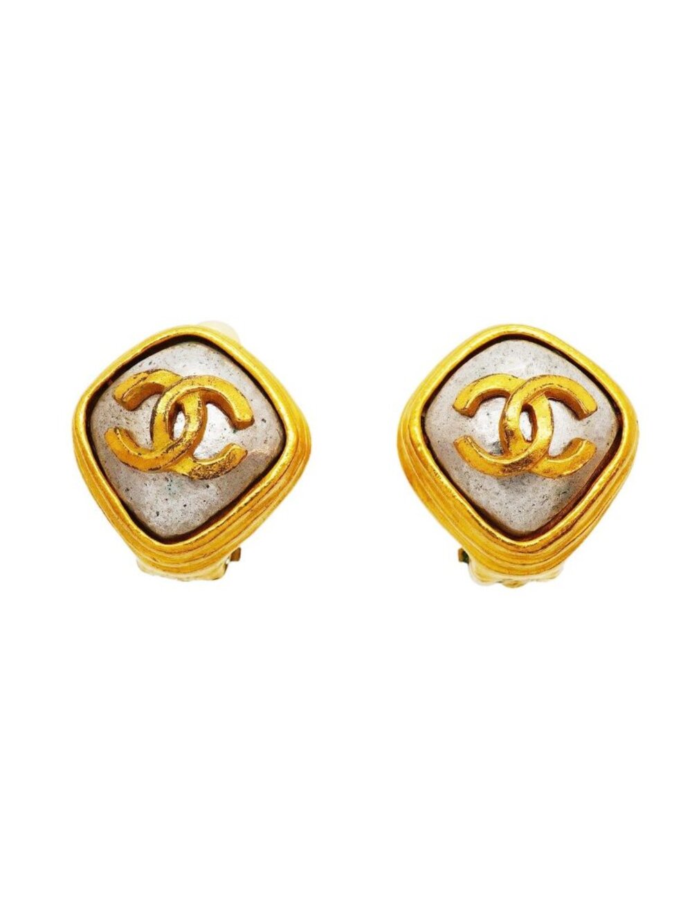 Chanel Earrings Vintage CC Logo Gold Plated Silver